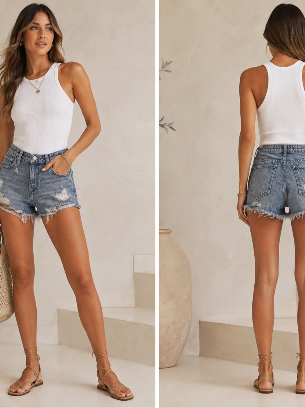 Lovers + Friends Distressed Mid-Blue Denim Cutoff Shorts